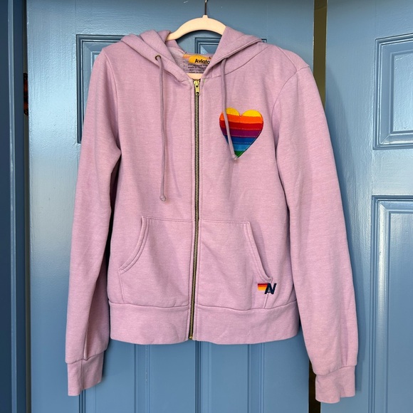 COPY - Aviator Nation Rainbow Heart Stitch Hoodie Mauve Size Small - Picture 1 of 8
